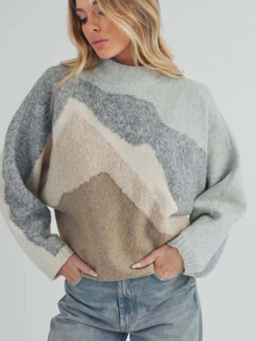 Abercrombie & fitch colorblock cozy relaxed fit mock neck sweater sz s/m